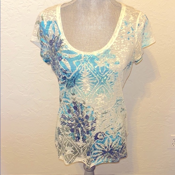 Maurice’s Bundle of 4 Women's Multicolor Graphic Tops Sz. Large. Sheer Burnout - Picture 3 of 16